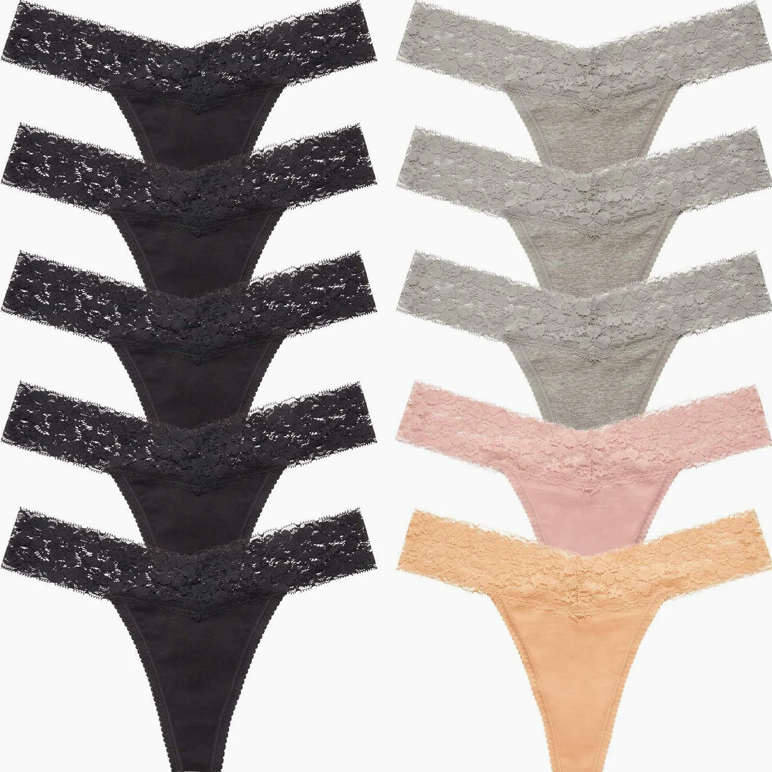 ANNYISON Tangas para mujer, cintura baja y espalda en T, tangas de encaje sin costuras para mujer