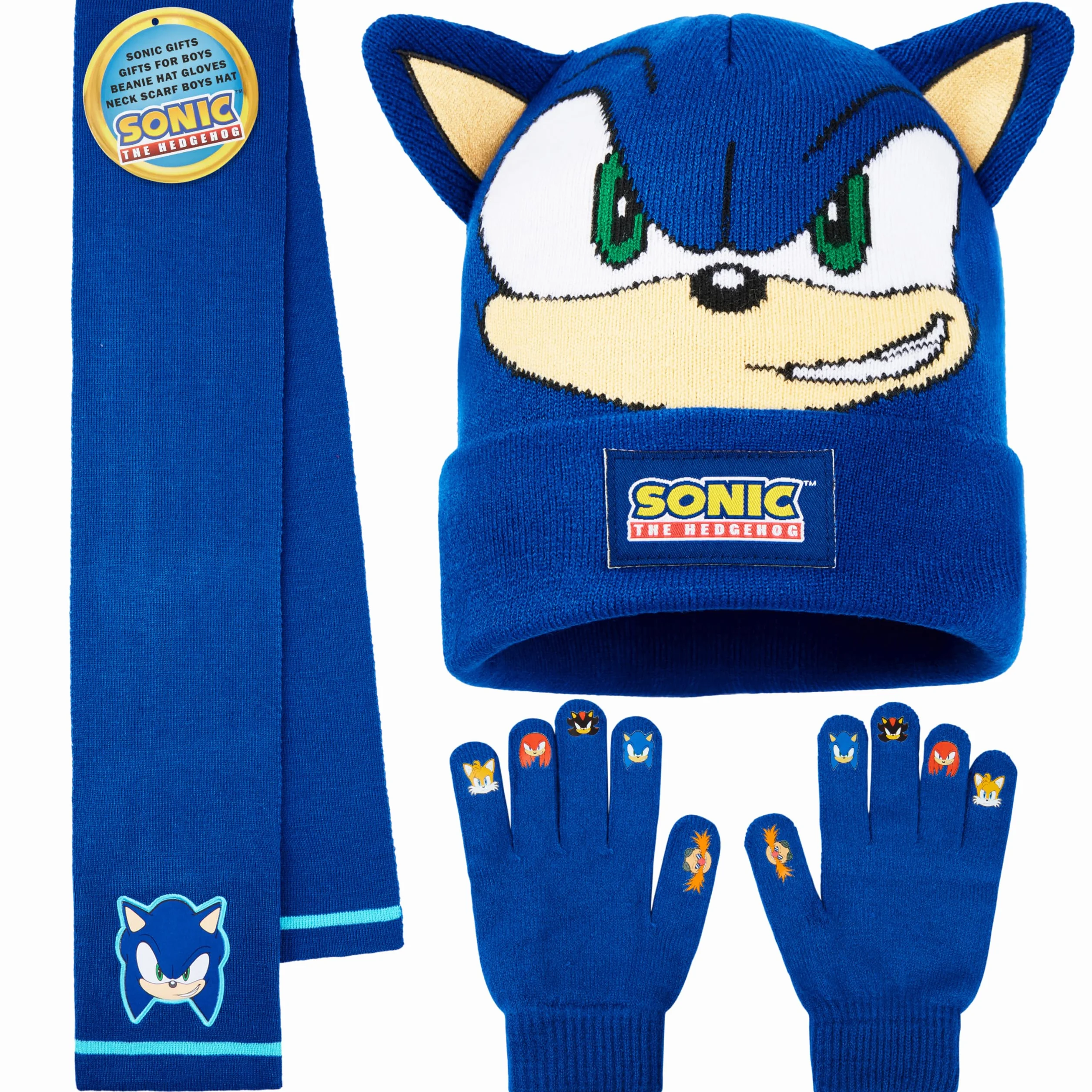 Get Trend SONIC THE HEDGEHOG Conjunto Bufanda Gorro y Guantes Niño, Accesorios de Invierno Cálido para Fans, Regalo para Gamers