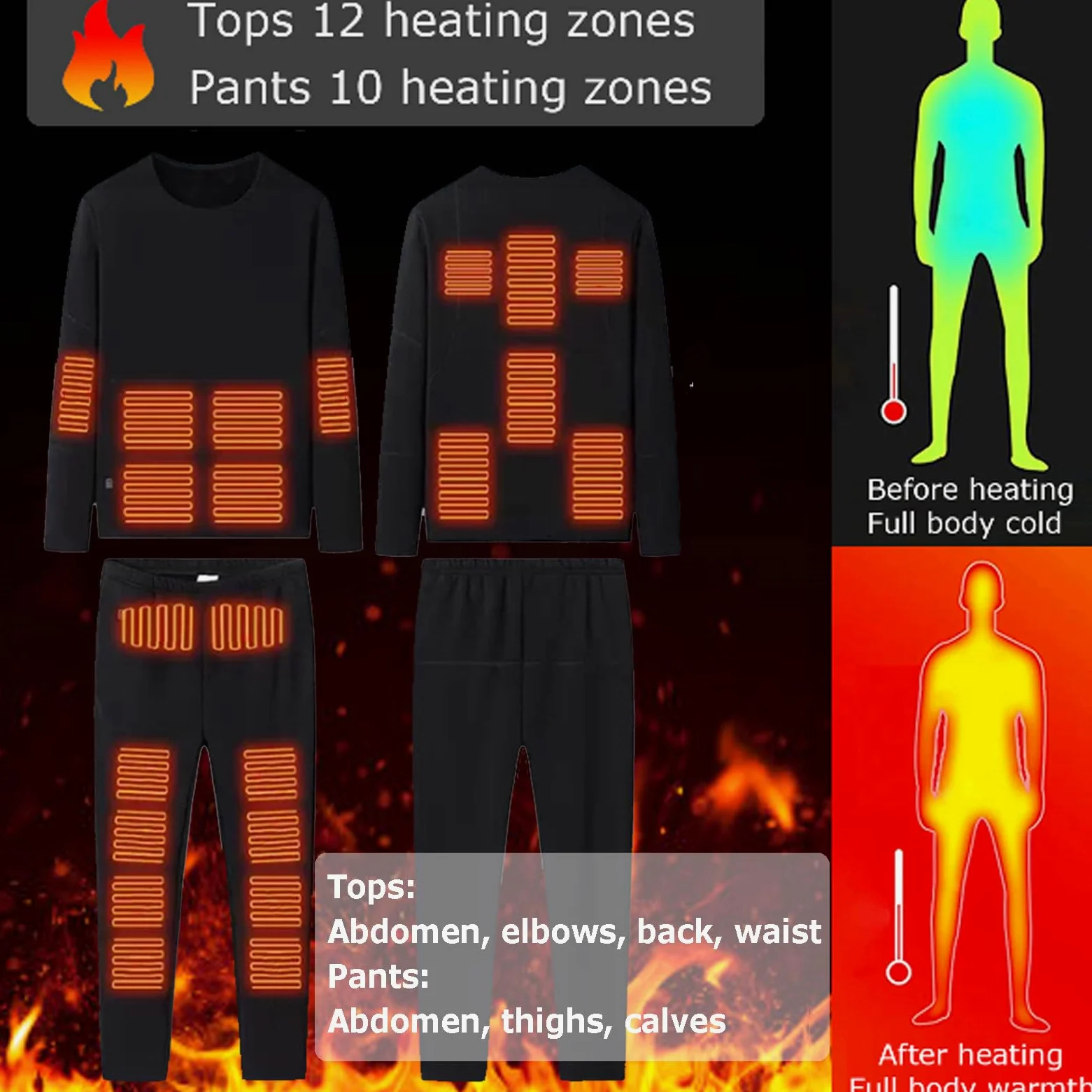 Ropa Interior Térmica Calefactada De 22 Zonas Conjunto De Pantalones Top Inviernos Ciclismo Al Aire Libre Calefacción USB Ropa para Hombres Y Mujeres, con Batería