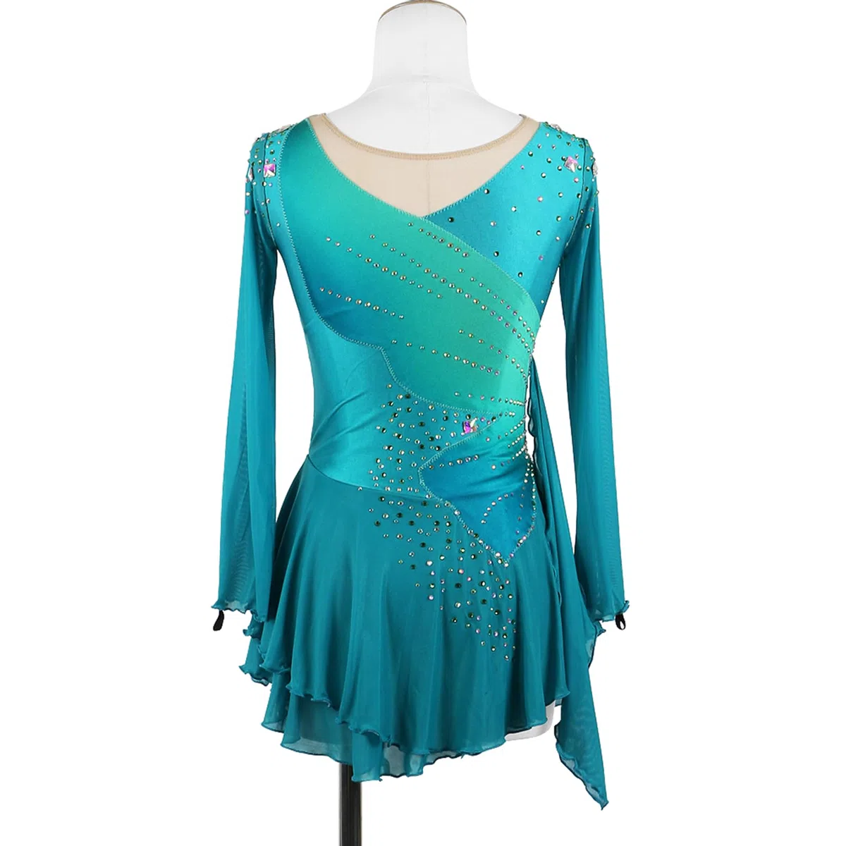 Vestido de Patinaje artístico, Traje de competición con Diamantes de imitación de Mariposa, Leotardo de Danza de Ballet lírico y Gimnasia, Vestido de Patinaje sobre Hielo (Verde S)