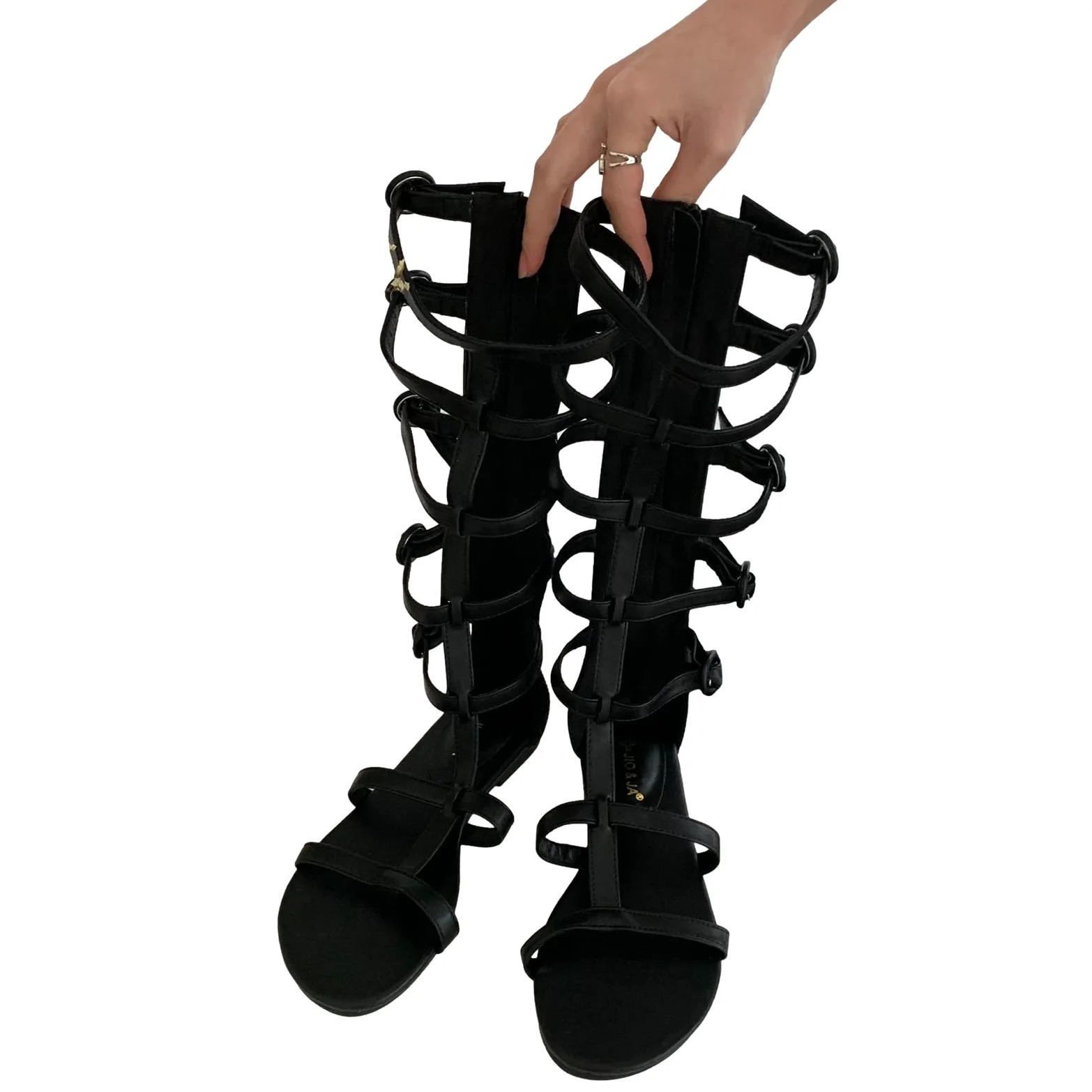 Mujer Puntera Abierta Ajustable Sandalias con Tiras Sandalias Gladiator Romanas Botas Rodilla con Cremallera