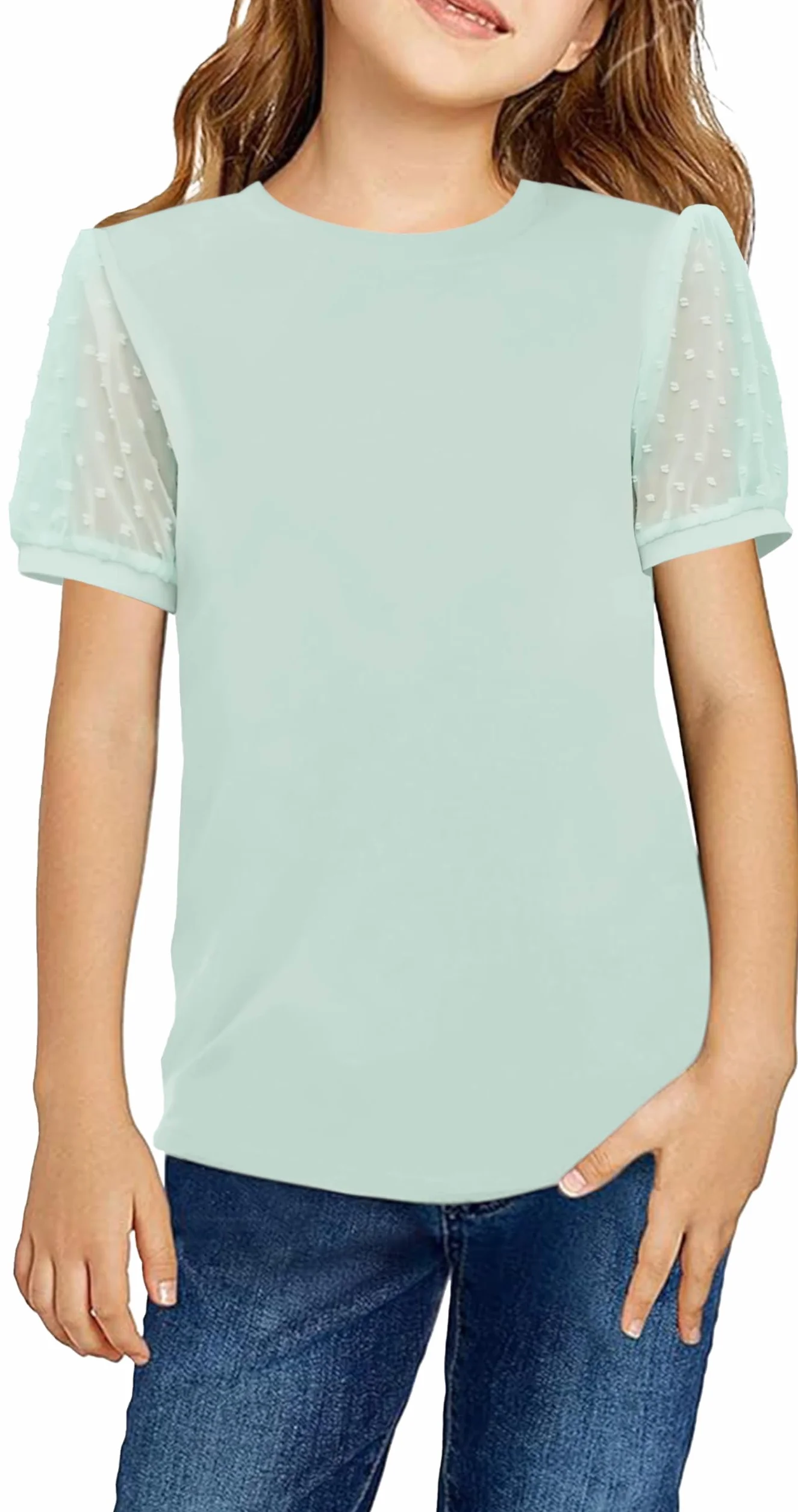 Arshiner Niñas Camisetas Mangas de Gasa Niños Verano Algodón Ocio Elegante T- Shirt Cuello Redondo Manga Corta para Niñas 5-13 Años