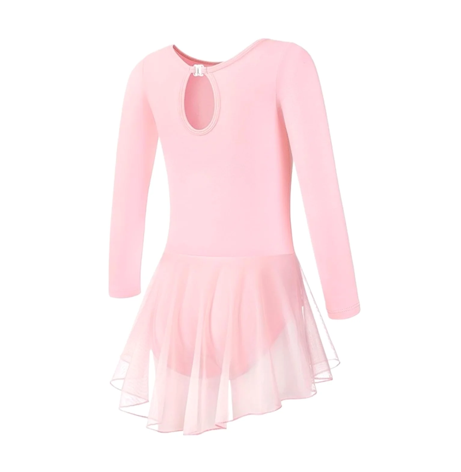 Vestido de Patinaje Artístico Maillot de ballet for niñas, vestido con falda, botón plegable, espalda hueca con gotas de agua y falda de malla.