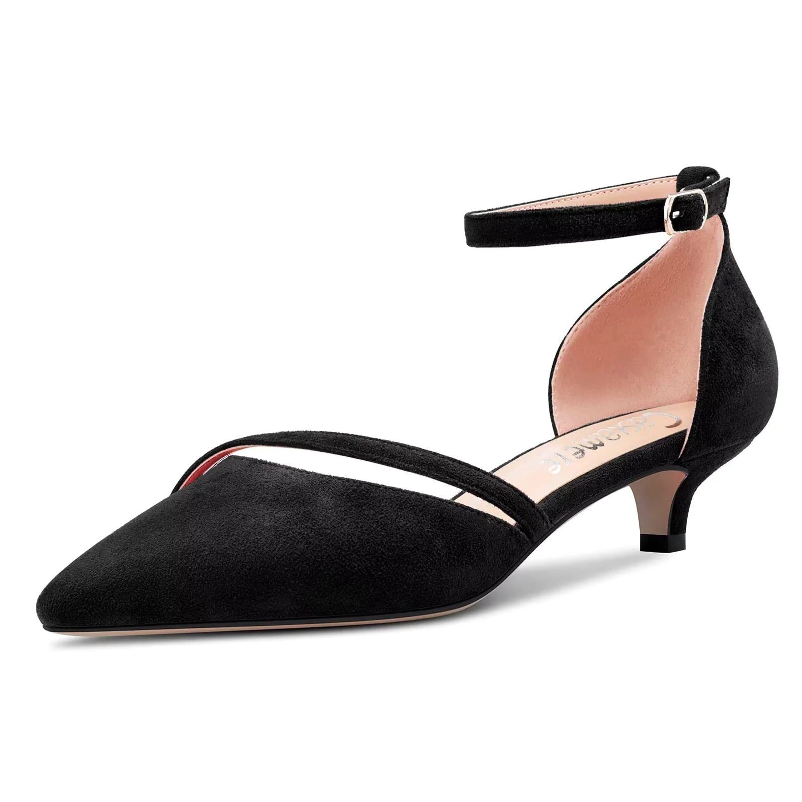 Castamere Mujer Bajos Gatito Heel Cerrado el Dedo del pie Puntiaguada Pumps Correa Tobillo Two-Piece Cierre con Hebilla de Boda Fiesta Sexy Dress Zapatos 3.5 CM Heels