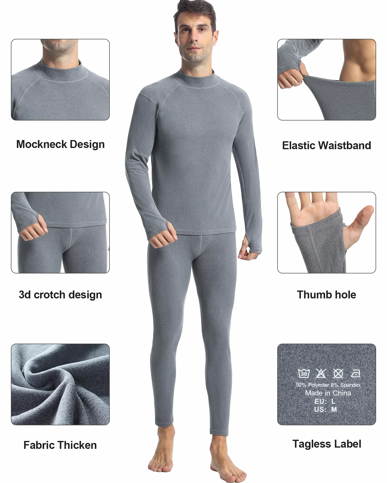 Runhit Ropa interior térmica para hombre de invierno, ropa interior funcional térmica, calzoncillos largos, ropa interior funcional de esquí, ropa interior térmica para hombre, extra cálida