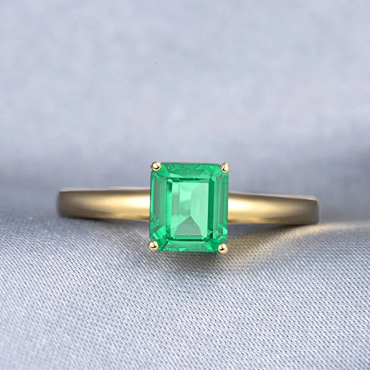 Anillo de Esmeralda, Alianzas de Boda Oro Amarillo Esposa Novia para El Aniversario de San Valentin