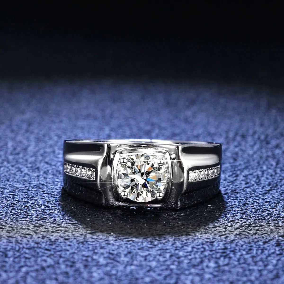 Anillo para hombre Cool, alianzas de boda para hombre con 4 garras y moissanita de 1 quilate, plata de 14 quilates, oro blanco de 14 quilates, talla 70 (22,3)