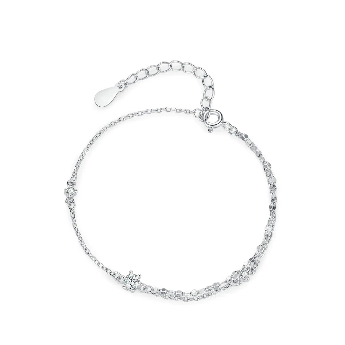 Pulsera de promesa, pulseras de joyería de una sola cara, cadena de doble capa con moissanita, plata, platino, 20 + 3 cm