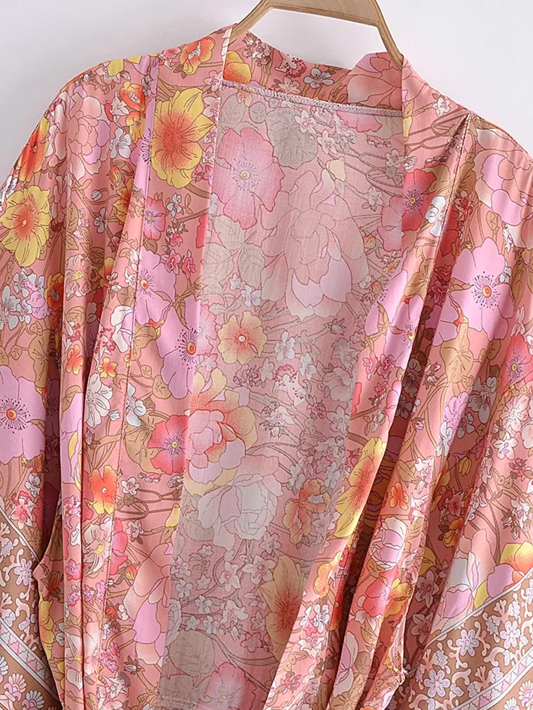 Disimlarl Kimono bohemio con estampado floral para mujer, mangas murciélago, maxi, bata de verano para bikini