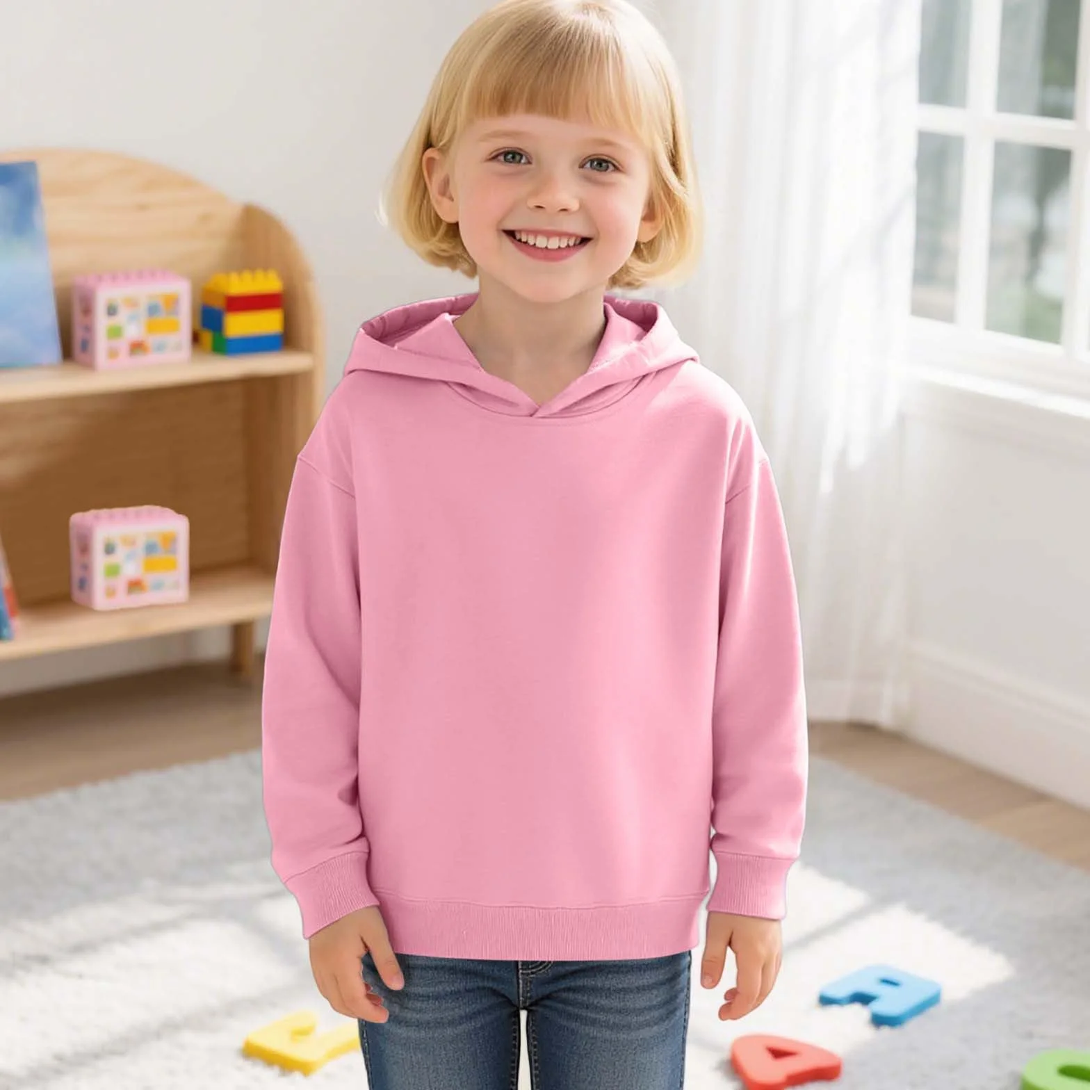 2026 Sudaderas con capucha y sudaderas para niñas Sudaderas de manga larga Ropa casual de color liso Acogedora con forro polar con capucha para niños pequeños hasta adolescentes