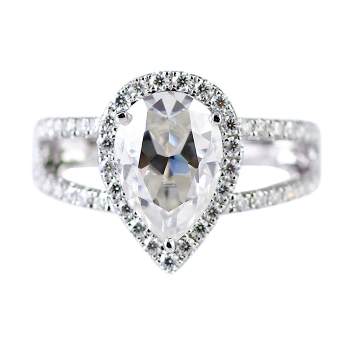 Anillo de oro blanco, anillos a juego con moissanite en forma de gota de 1/1,5 ct, regalos de aniversario de boda para mujeres