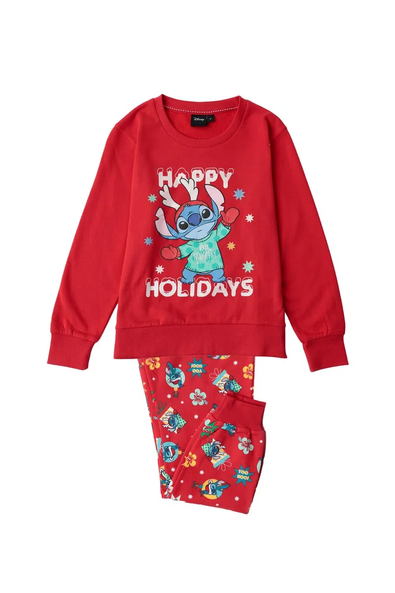 Disney Pijama Manga Larga Stitch Happy Holidays para niña