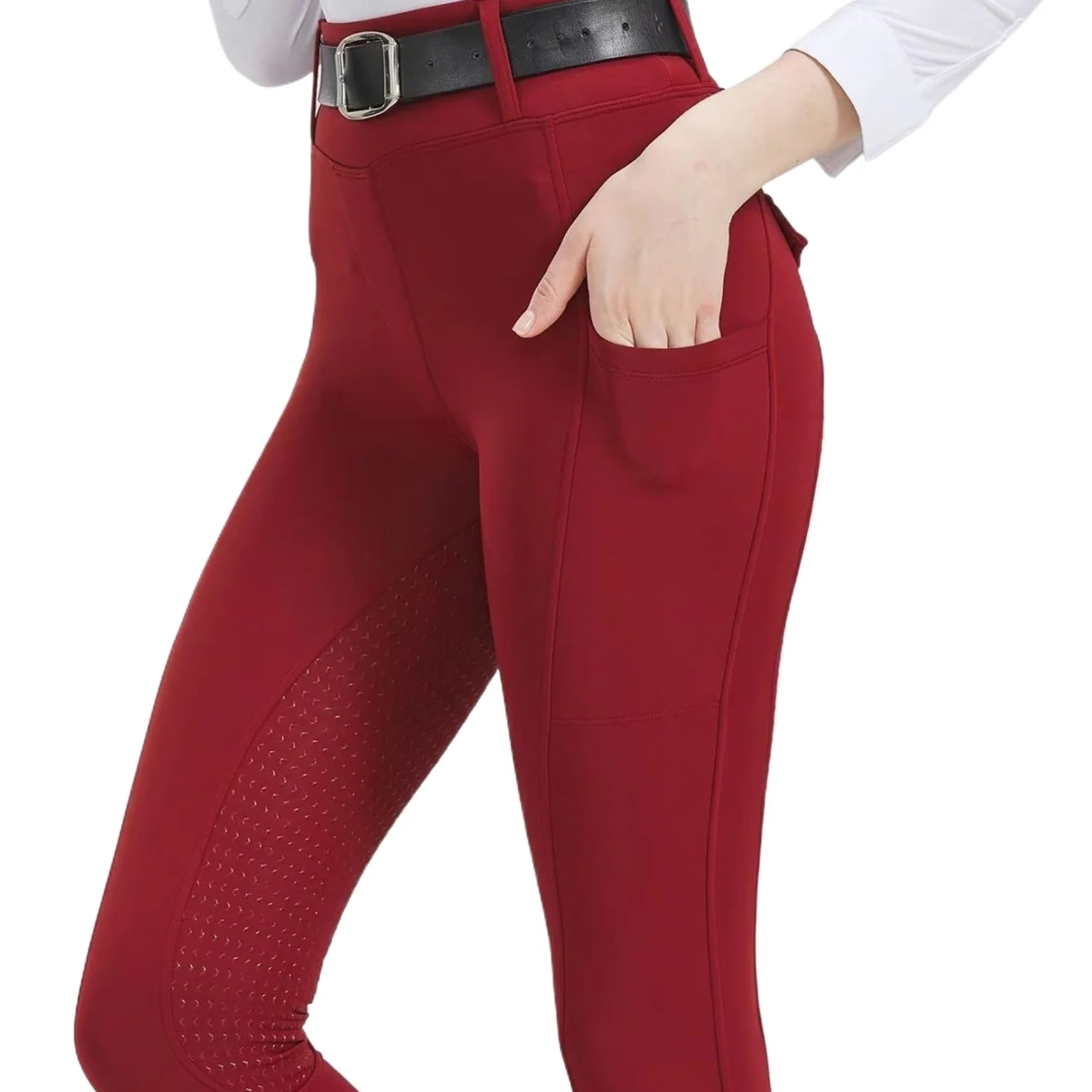 Mallas De Equitación For Mujer, Con Parche En La Rodilla, Pantalones, Entrenamiento Bolsillos Para Montar(L (55-60kg))