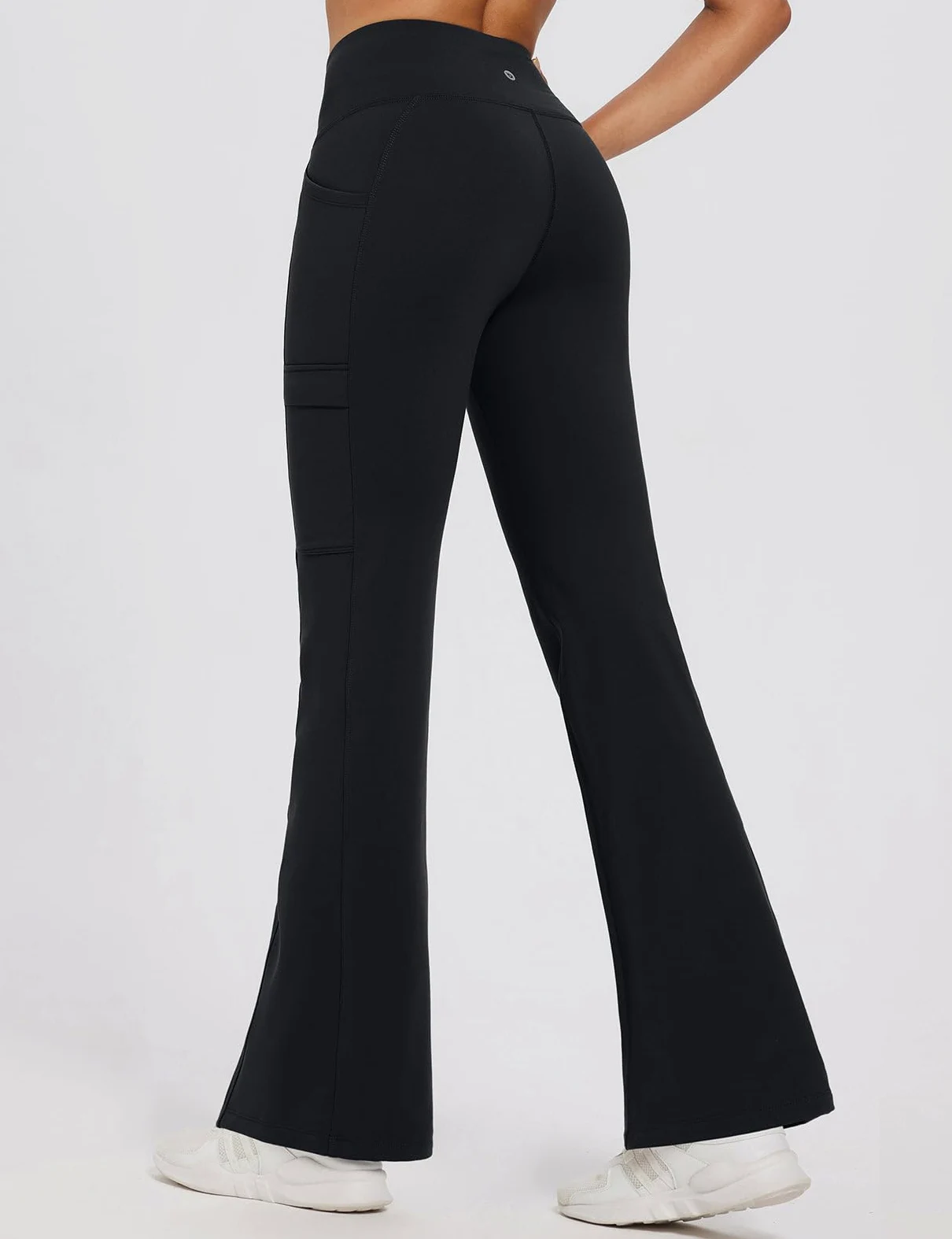 BALEAF Pantalones de invierno con forro polar para mujer, térmicos, cálidos, acampanados, pantalones de yoga cruzados, parte inferior acampanada con bolsillos | Cintura cruzada en V, 2 bolsillos laterales, forro polar suave, no transparente, adecuado para