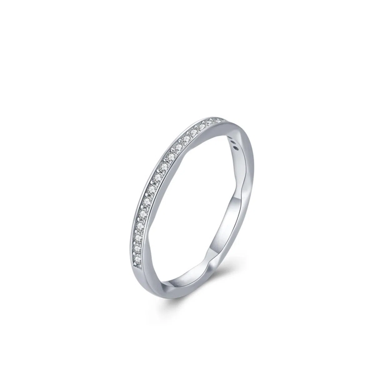 Anillos de boda de plata para mujer, anillos de amistad, delgados, geométricos, con corte redondo, diamante de laboratorio, oro blanco de 14 quilates, talla 50 (15,9)