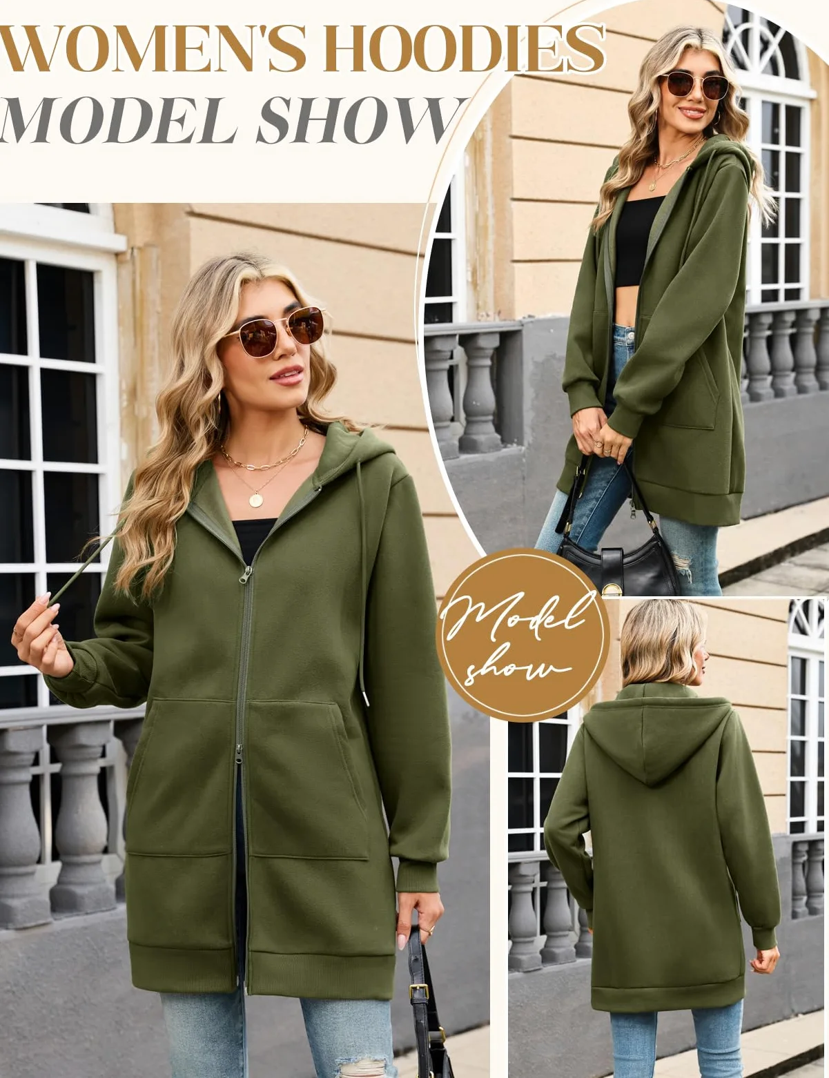 Yuson Girl Sudadera Mujer con Capucha Larga Algodón Chaqueta Forro Polar | Casual Sudaderas de Otoño para Invierno,Cardigan Elegante Deportiva Hoodie,con Cremallera y Bolsillos