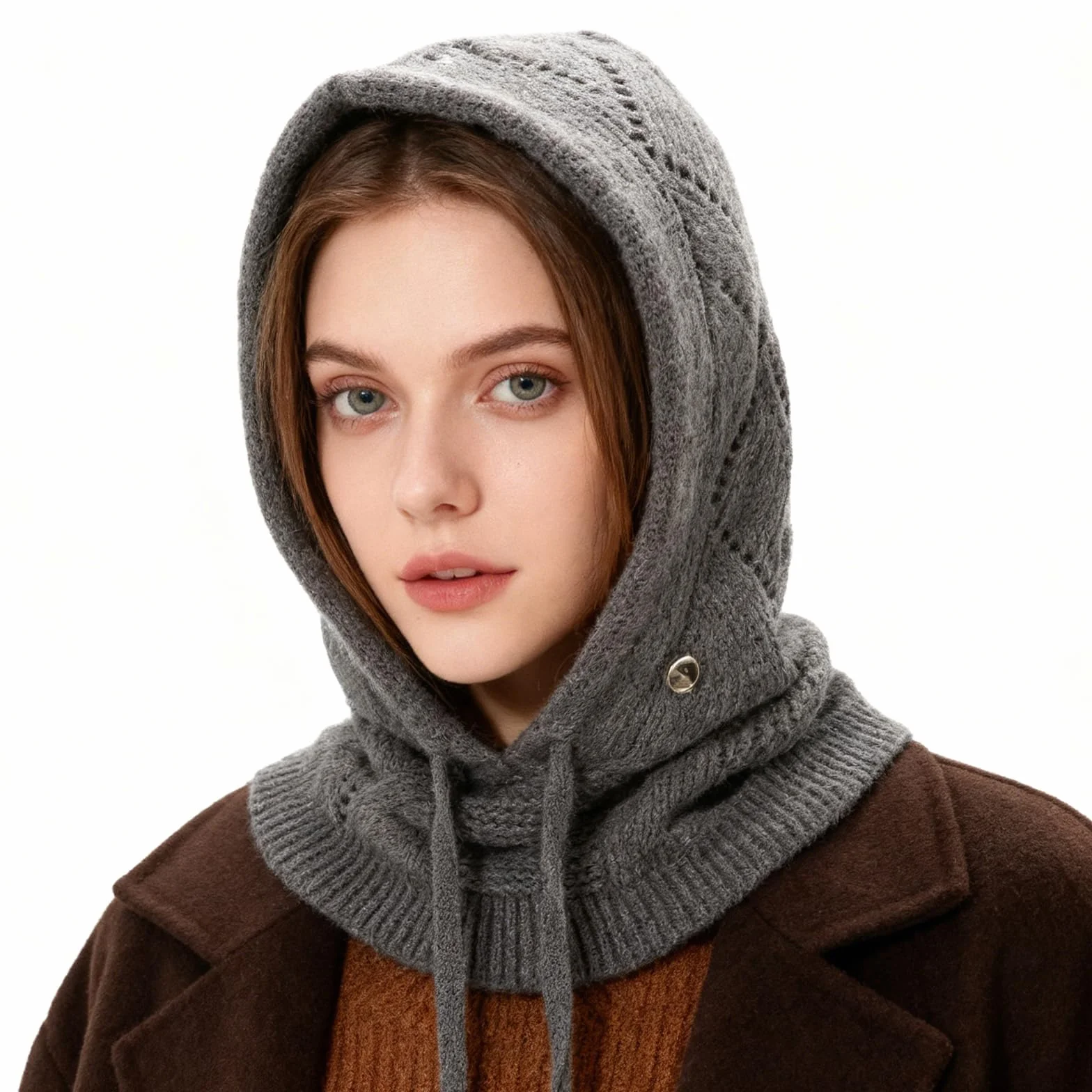 Mujer Invierno Gorro de Punto y Bufanda con Capucha, 2 en 1 Térmicos Prueba de Viento Ajustable Pasamontañas, Moda Ocio Pullover Calentador de Cuello para Deportes al Aire Libre Diario Correr