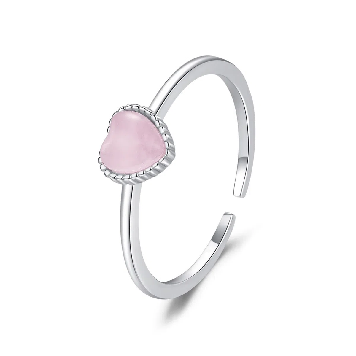 Anillo de compromiso de oro blanco de 9 K/14 K, ópalo rosa, 5 x 5 mm, ajustable