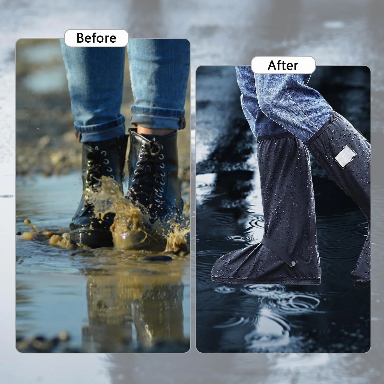 Amexo Cubrezapatos Impermeable, Cubre Zapatos Impermeable Lluvia Reutilizable Cubrecalzado Fundas de Lluvia para Zapatos con bandas reflectantes para Hombres Mujeres