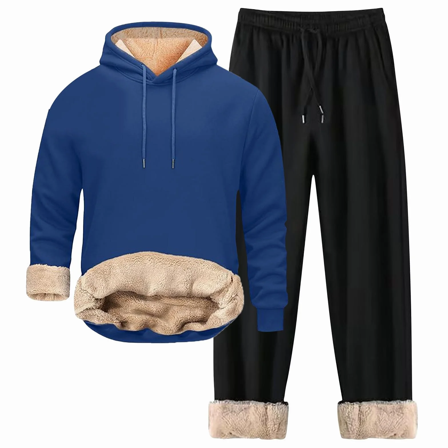 Generisch Conjunto de chándal térmico para hombre, a prueba de viento, sudadera de forro polar cálido, sudadera de invierno engrosada, sudaderas acogedoras con forro polar, ropa deportiva suave