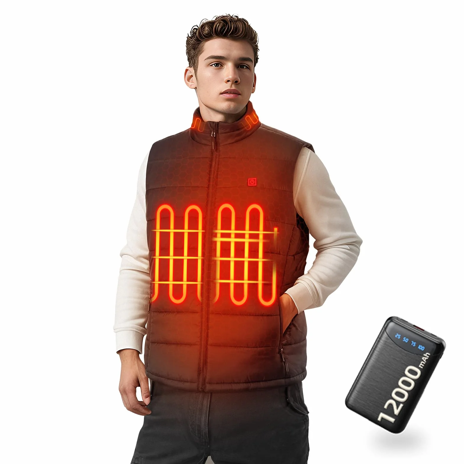 Chaleco Calefactable Hombre con Control por APP - Chaqueta Calefactable Eléctrica Ligera con Batería, 4 Niveles de Calor para Cazar, Esquiar, Senderismo y Caminar con el Perro