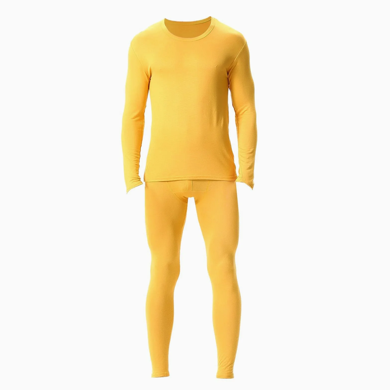 Pijama para hombre de manga larga de invierno, conjunto de pijamas para hombre, longitud de cuello redondo, camiseta de manga larga con puños, pantalones de pijama, monocolor, minimalista