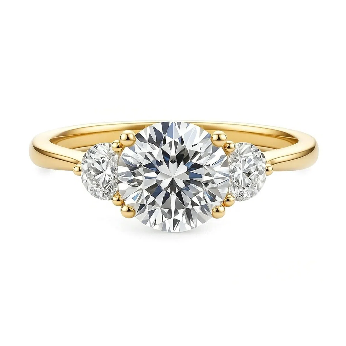 Anillo de compromiso para mujer, 3 piedras con moissanita, oro amarillo de 14 quilates, talla 54 (17,2)