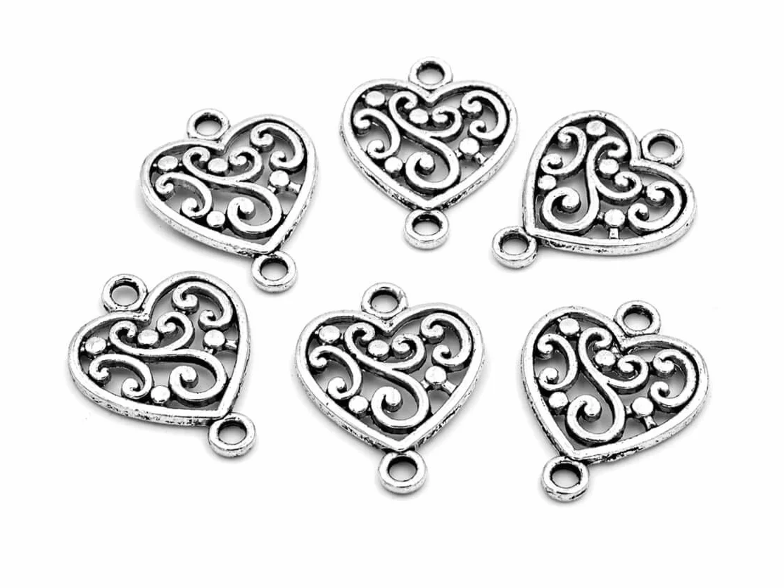 Vintageparts FACHHANDEL FÜR SCHMUCKZUBEHÖR Vintage Parts Compartimento Comercio para Joyas Accesorios Conector como Corazón con Curvado diseño en Acabado Plateado, 6 Unidades