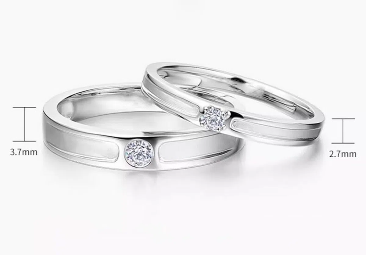 Anillo de oro blanco 585, anillo de boda de oro real de 14 K con diamante de 0,07 quilates, anillos de compromiso auténticos, aptos para hombres de 3,7 mm, talla 66 (21.0)