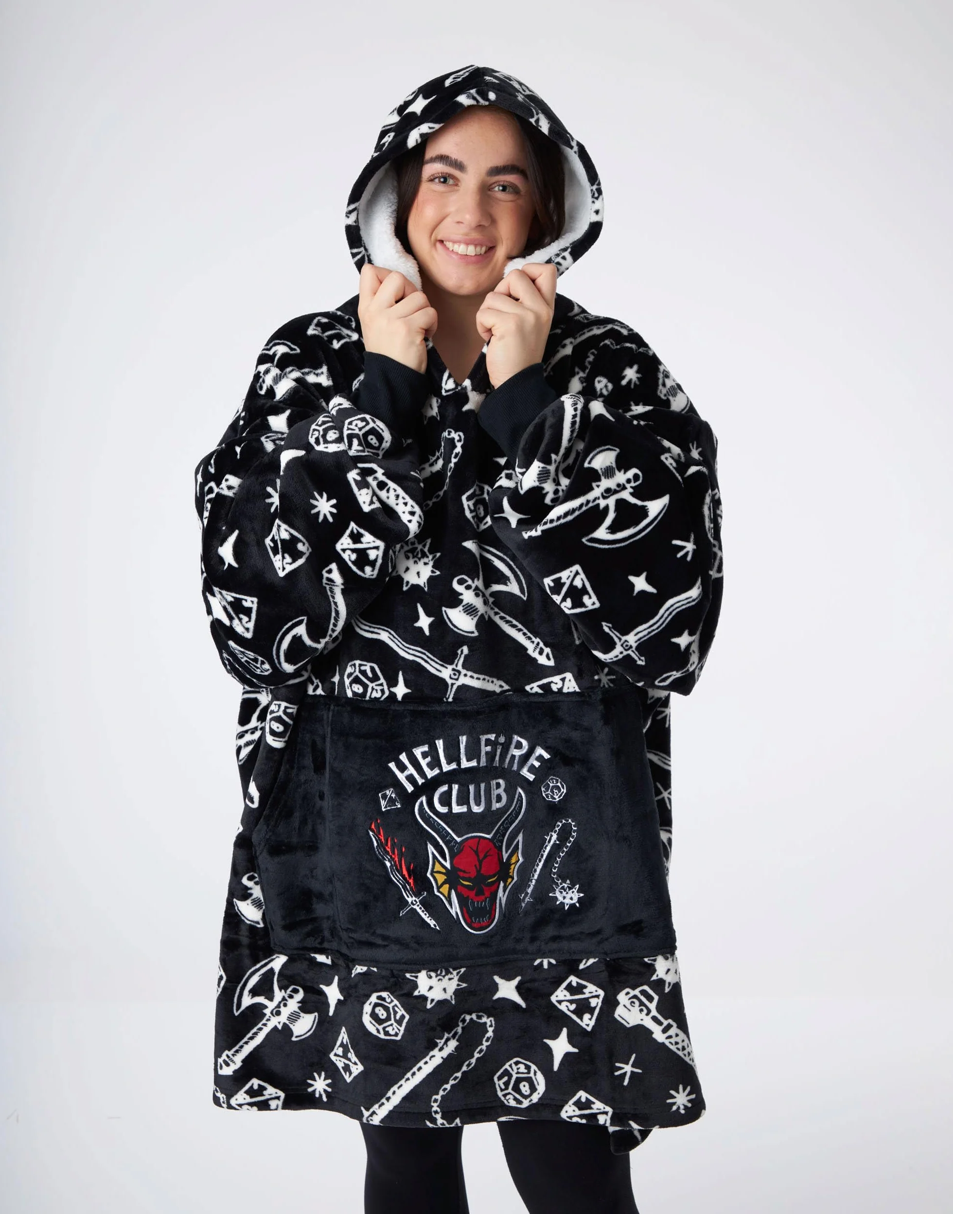 Stranger Things Sudadera con Capucha Hellfire Club Manta portátil para Adultos Negro Talla Grande