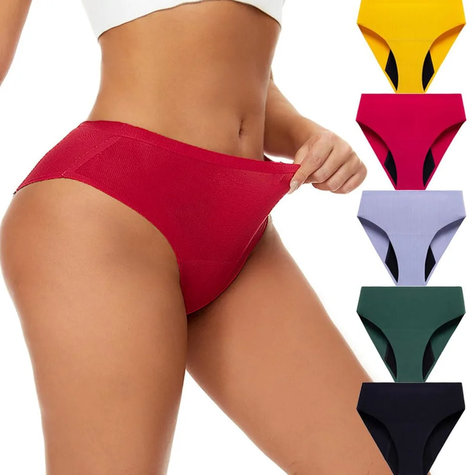 Bragas Menstruales para Mujer Bragas absorbentes a Prueba de Fugas de Cintura Media Ropa Interior Menstrual Bragas de algodón Con Protección para El Período Paquete de 5 Multicolor 4Xl