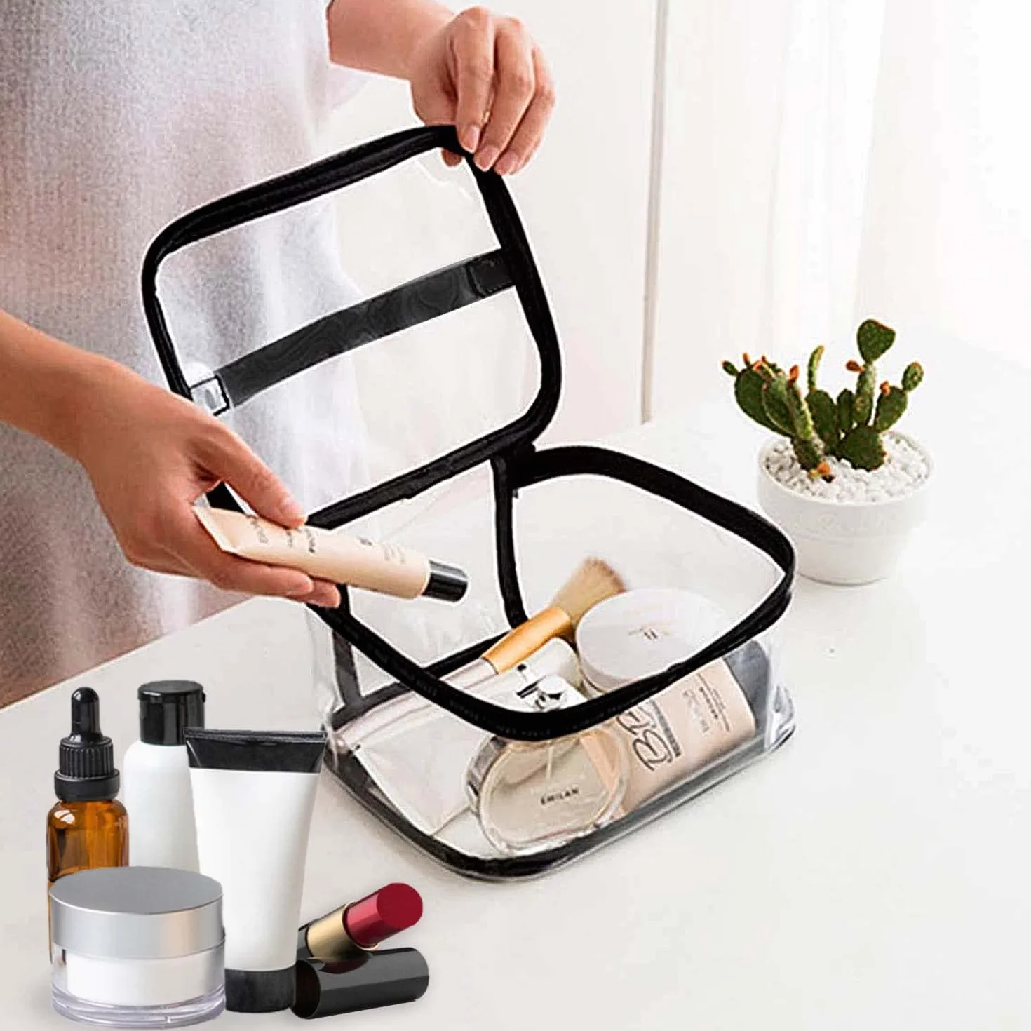 Neceser Transparente Impermeable de PVC, 2 Piezas, Bolsa de Liquidos Grande para Viaje en Avion, Adecuada para Cosméticos y Artículos de Tocador