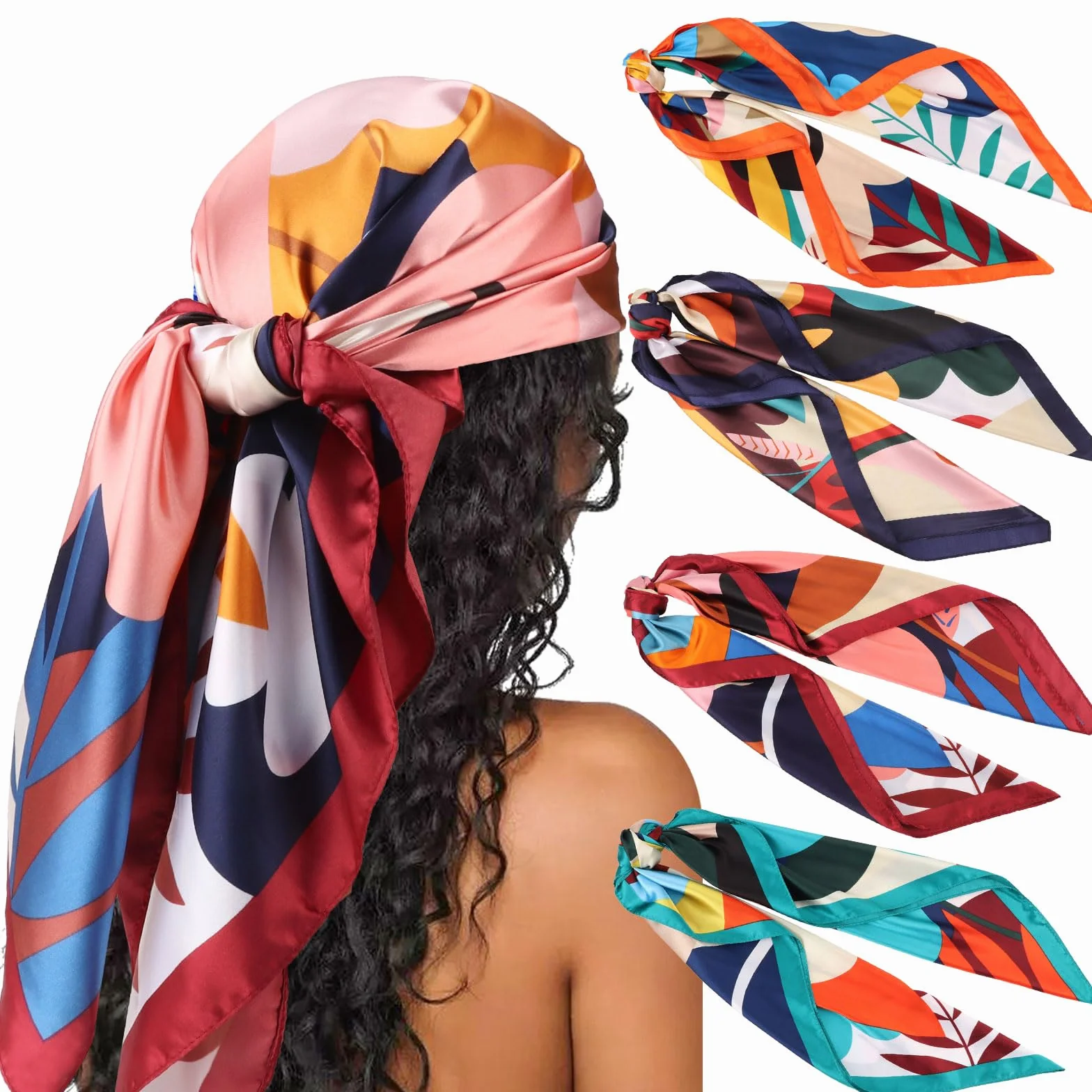 DRESHOW 4 Pack Pañuelos Satén Cuadrados Grandes de Seda para Mujer