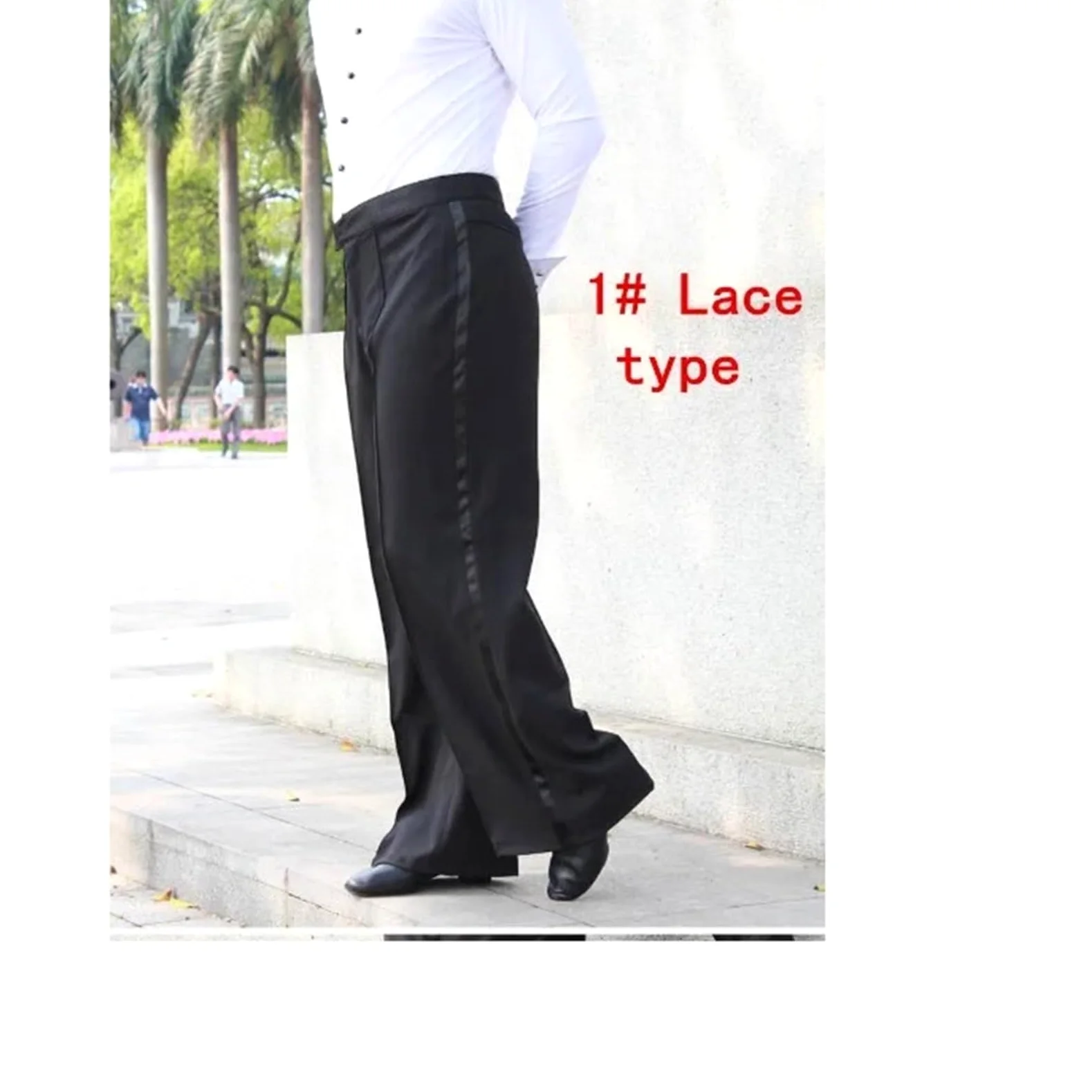 Pantalones De Baile Latino Hombre Pantalones de Baile Latino/Jazz for Hombre, Negros, for salón, for práctica y actuación(Black Lace Section,Waist 80CM)