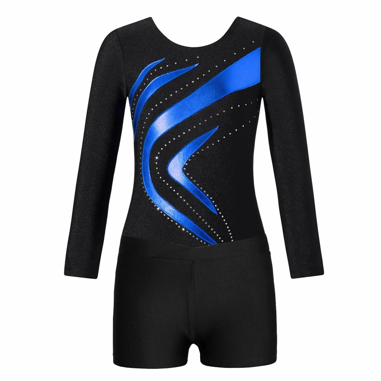 Maillot Gimnasia Ritmica niña Body de Leotardo de Gimnasia de retales for niños, Conjuntos de Ropa de Baile de Manga Larga, Traje de Ballet for niñas, Mono de Patinaje artístico(Blue Green,4)