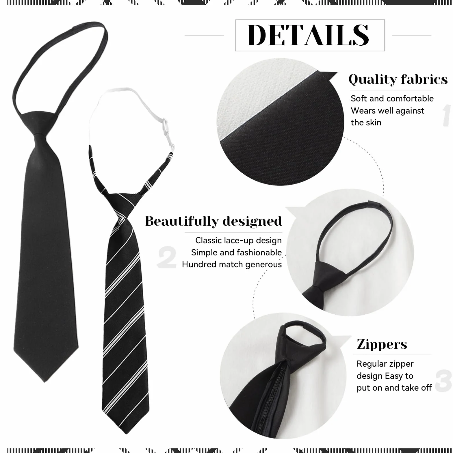 Corbata para niños de 2 piezas, lazo ajustable, negra, elegante, disfraz