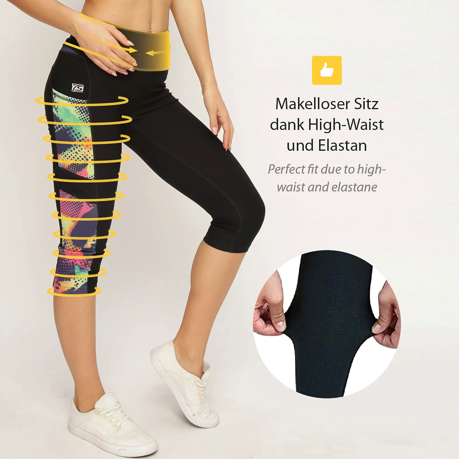 VS Capri - Leggings Deportivos con Bolsillo para el teléfono móvil, 3 Bolsillos Laterales, 3/4 Leggins, para el móvil, Las Llaves, Tarjetas de crédito y Otros Mallas Deportivas para Fitness