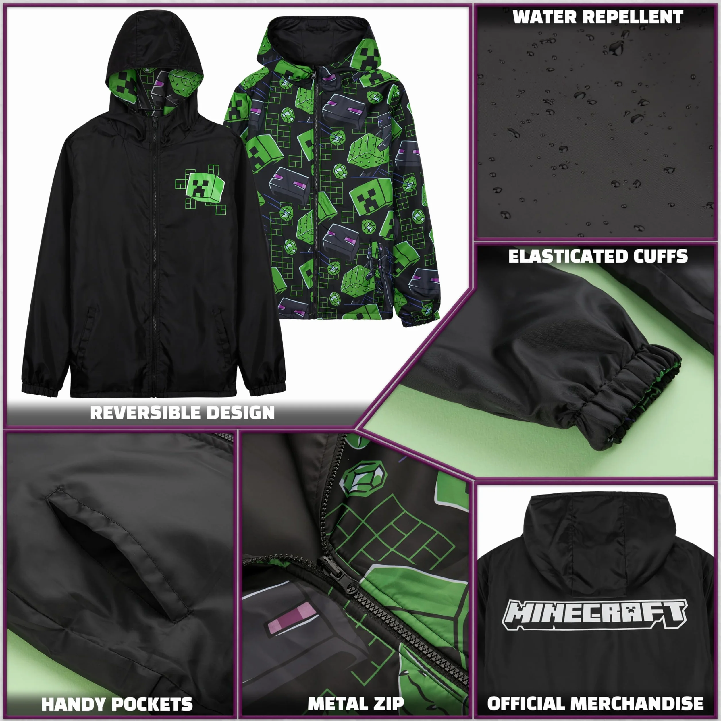Chaqueta Impermeable con Capucha Chubasquero Niño Fortnite Minecraft Pokemon