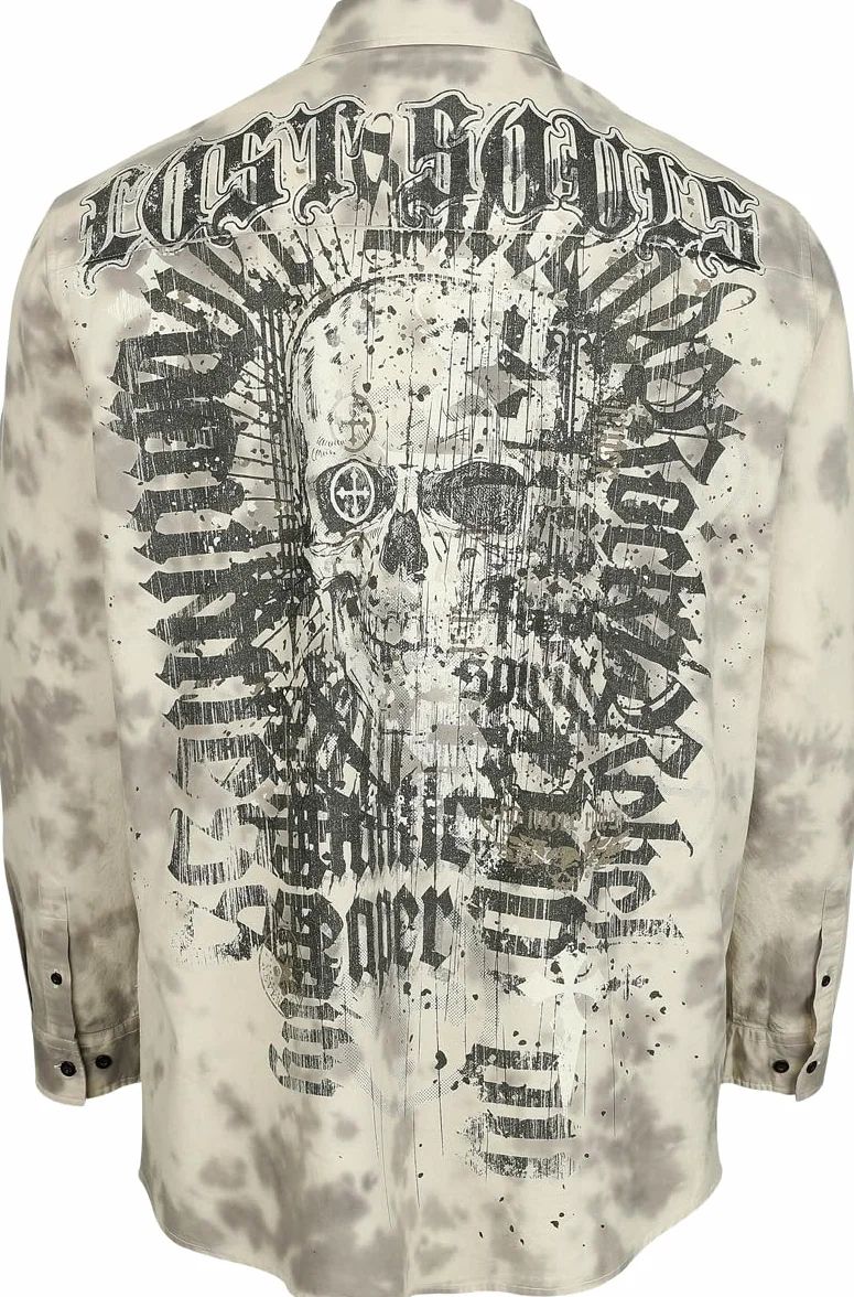 Rock Rebel Hombre Camisa de Manga Larga Color Arena Estampado Integral Bolsillos Pecho