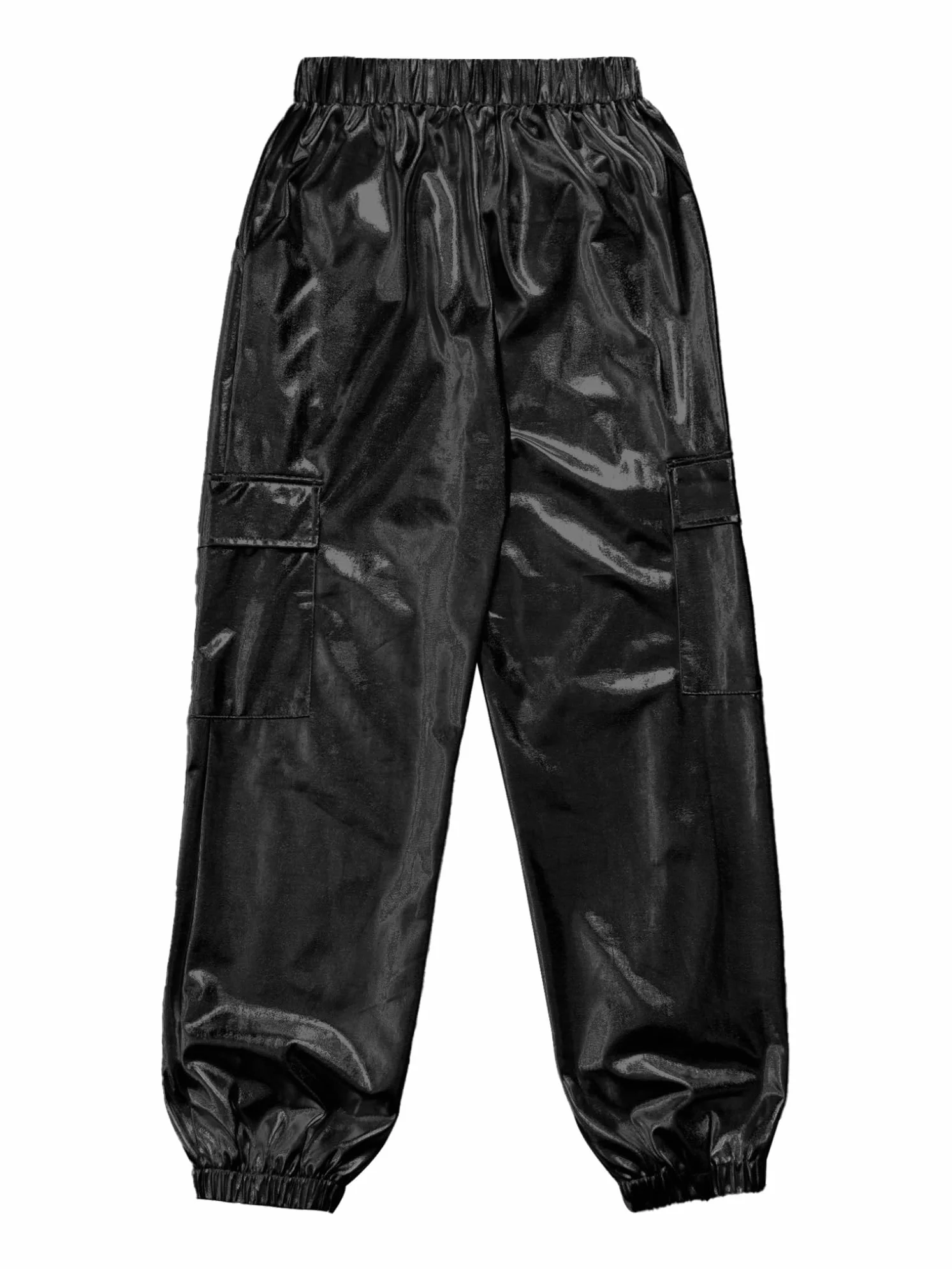 Freebily Pantalones de Cuero Metálico Brillante para Niñas Niños Deportivos Elásticos Jazz Hip Hop Baile