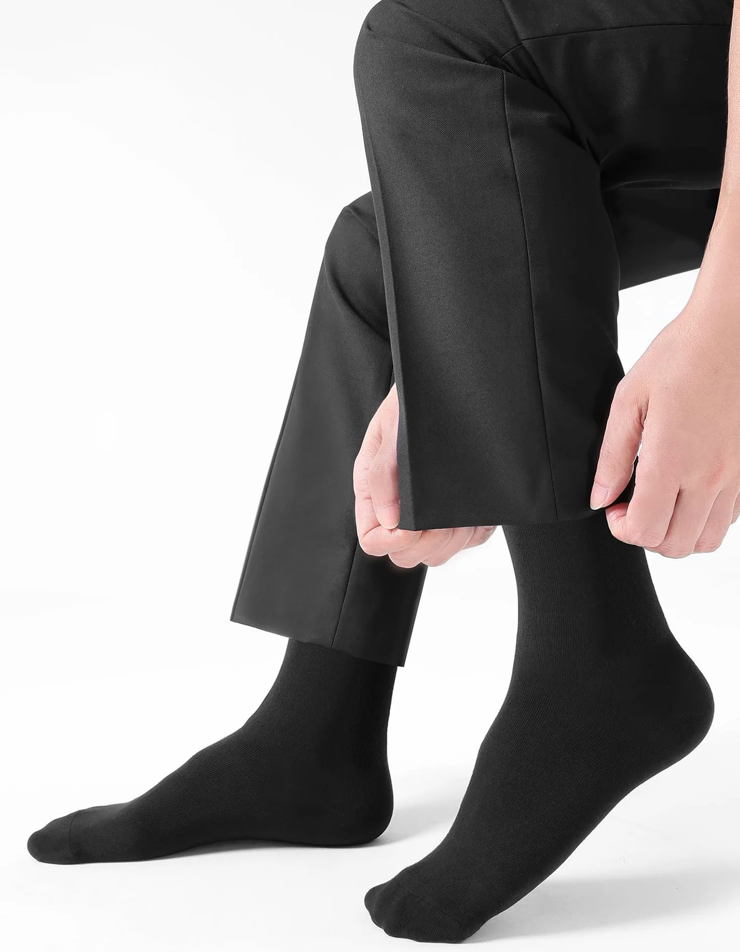 CLOSEMATE 6 Pares Calcetines Ejecutivos Hombre Altos Finos Transpirables Largos Sin Costuras de Trabajo Elásticos Traje Vestir Algodon Negros