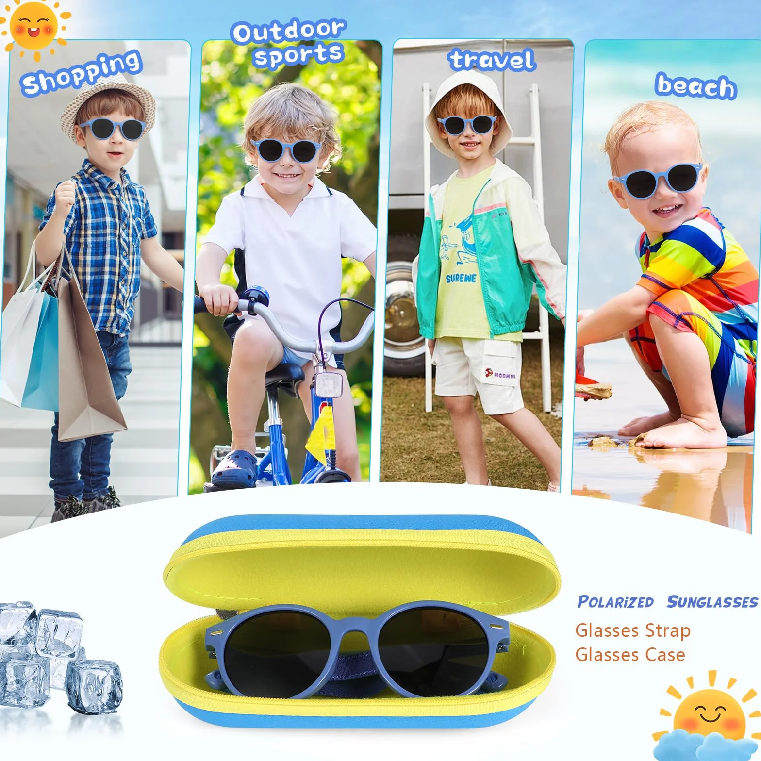 Gafas de Sol Infantiles Polarizadas UV400 Protección Rayos Flexible con Correa - 3-10 Años