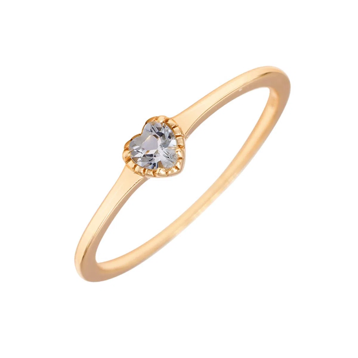 Anillo apilable fino de oro de 9 K/14 K/18 K, para mujer, corazón aguamarina, aguamarina, oro auténtico