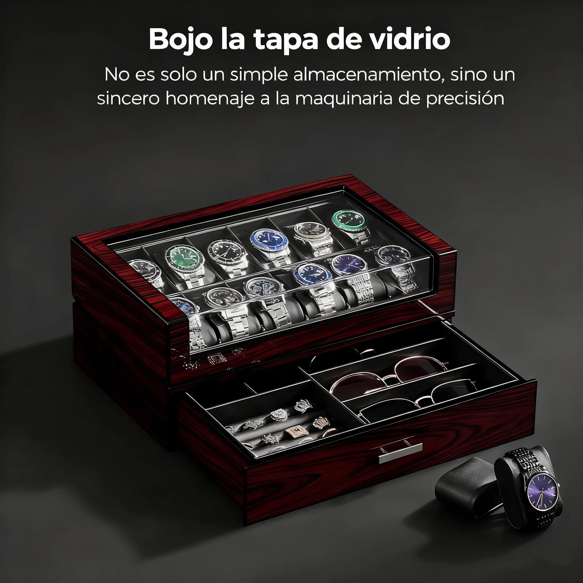 ANWBROAD Caja Relojes para Hombre 12 Compartimentos Tapa de Cristal Caja de Relojes 2 Capas de Pintura Relojero Organizador para Guardar Joyas Forro de PU Regalo para Hombre y Mujer JWB005Y