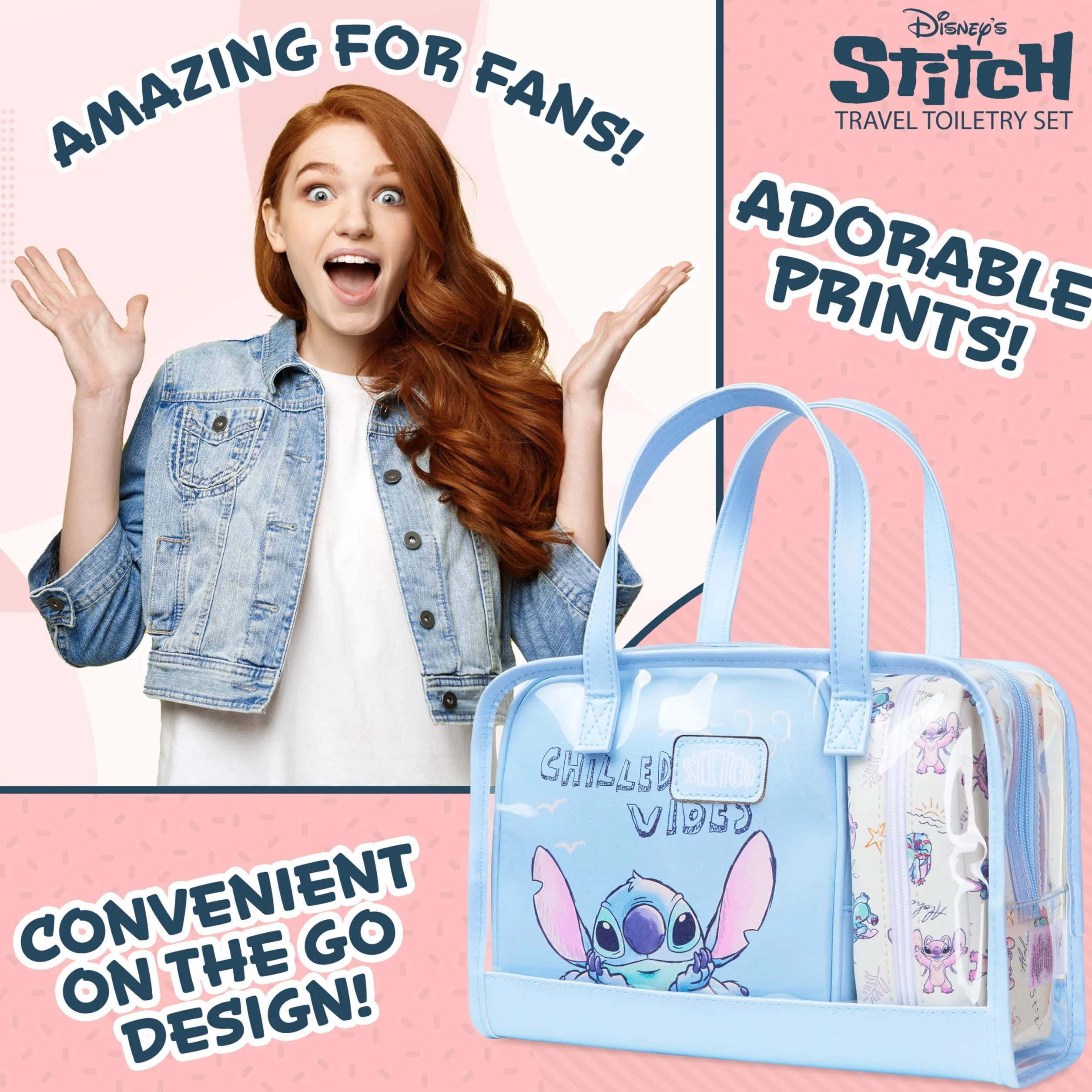 Get Trend Disney Stitch Neceser Mujer y Niña, Set de 3, Neceser Maquillaje, Bolsa de Cosméticos y Viaje Uso Diario, Regalo para Mujer Niña (Azul Stitch)
