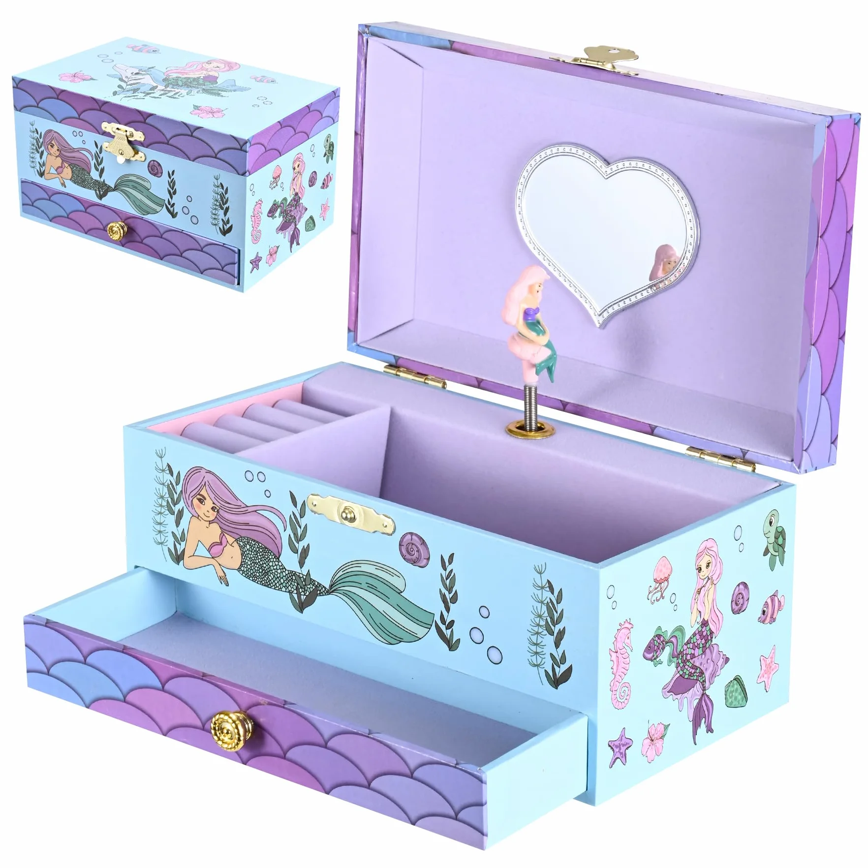 Joyero Musical Sirena para Niñas con Sirena Giratoria y Espejo - Regalo Cumpleaños Navidad 3-10 años Violeta