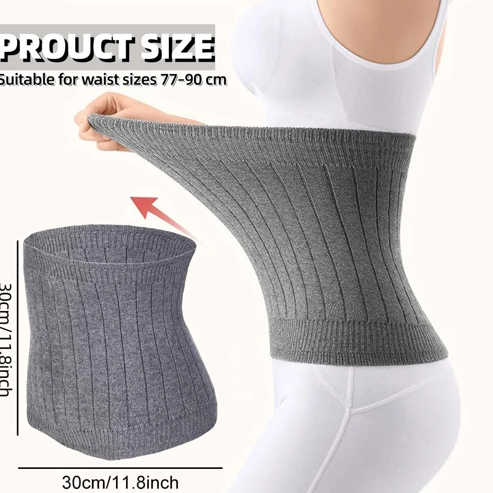 Calentador Lumbar Térmico de Punto Invierno Unisex, Calentador de Riñón Cinturón Elástico Cintura, Faja Lumbar Caliente Protector Abdominal para Invierno Prevenir el Resfriado del Vientre, Gris, L