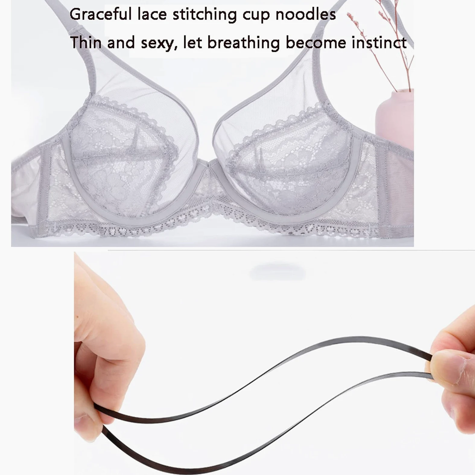 Brasier Minimizer para mujer, sin forro con aros, figura completa de encaje ultrafino, talla grande, cobertura completa sin acolchar