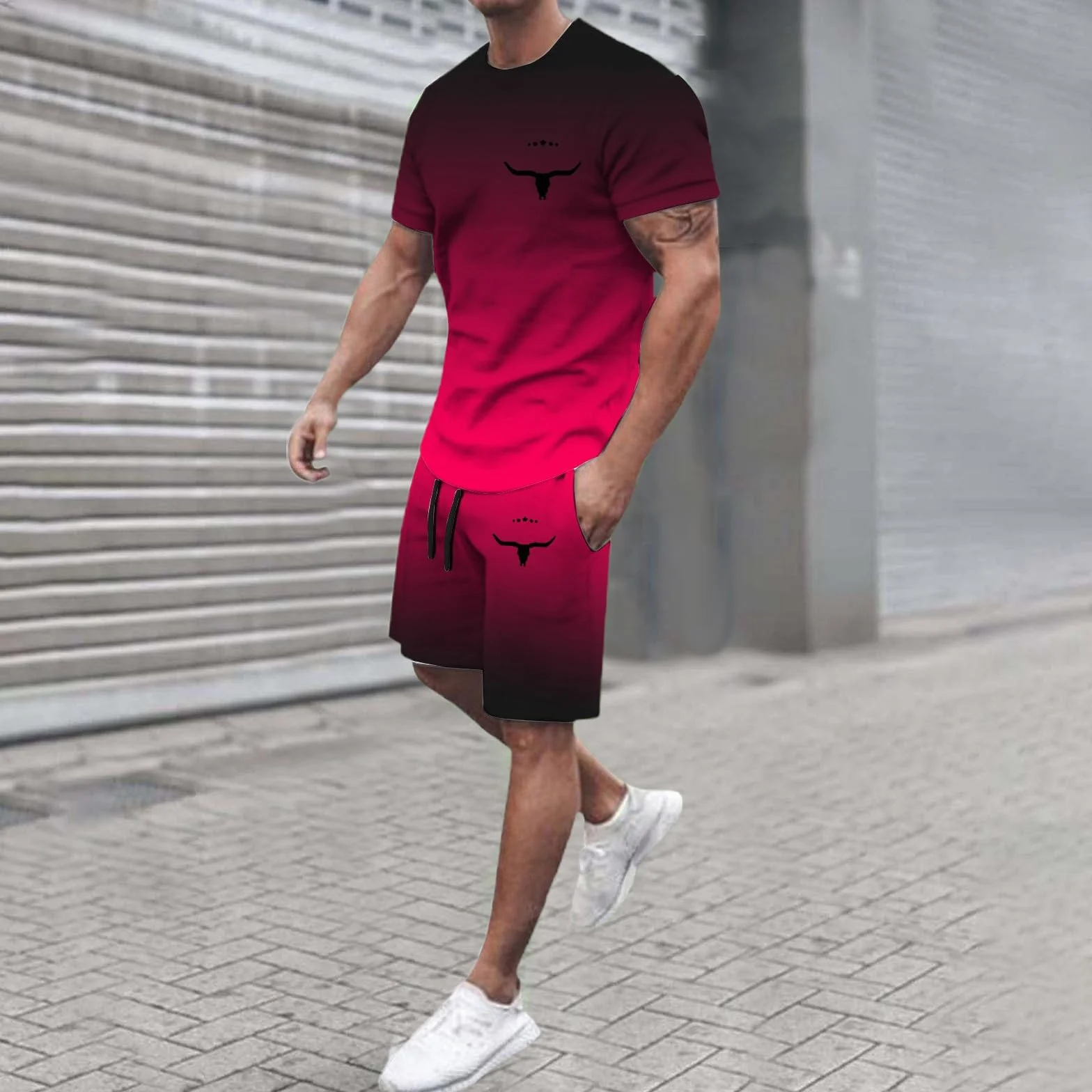 Chándal para hombre holgado, traje de ocio corto de 2 piezas, camisetas de manga corta, pantalones cortos, conjuntos informales, cómodos, ropa deportiva para fitness, ligero y aireado