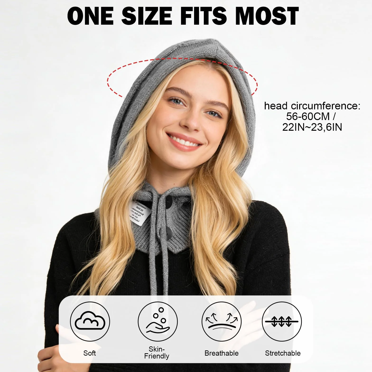 Mujer Invierno Gorro de Punto y Bufanda con Capucha,2 en 1 Térmicos Prueba de Viento Ajustable Pasamontañas,Moda Ocio Pullover Calentador de Cuello para Deportes al Aire Libre Diario Correr